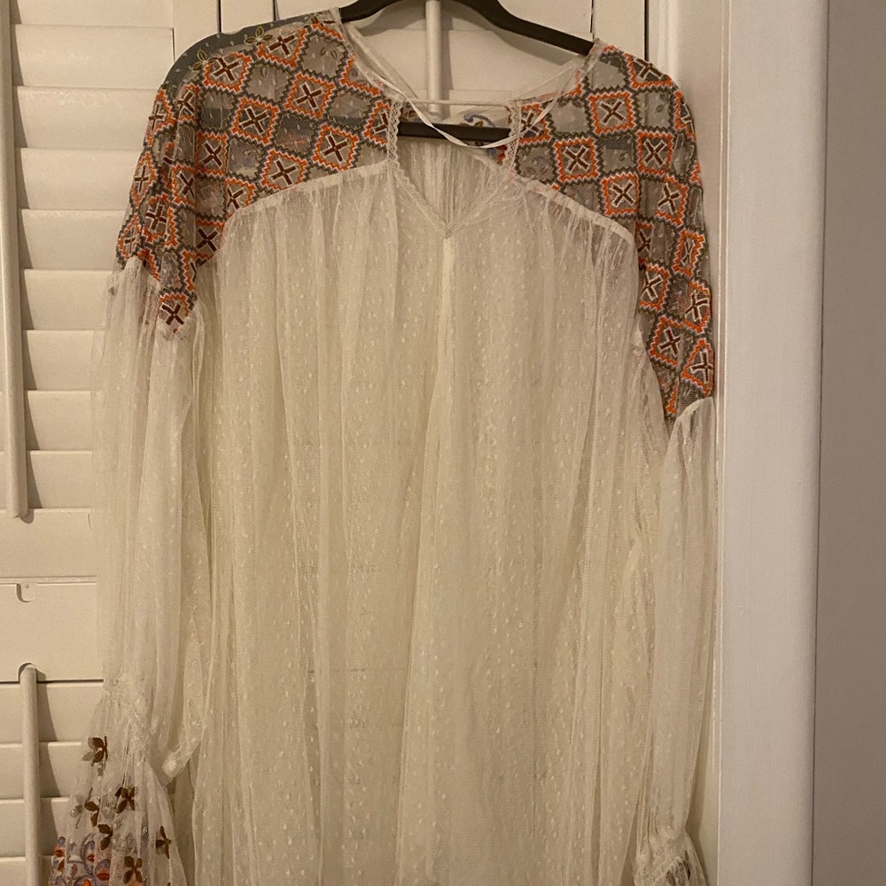 Sheer Free People Top w/ Beaded Detail